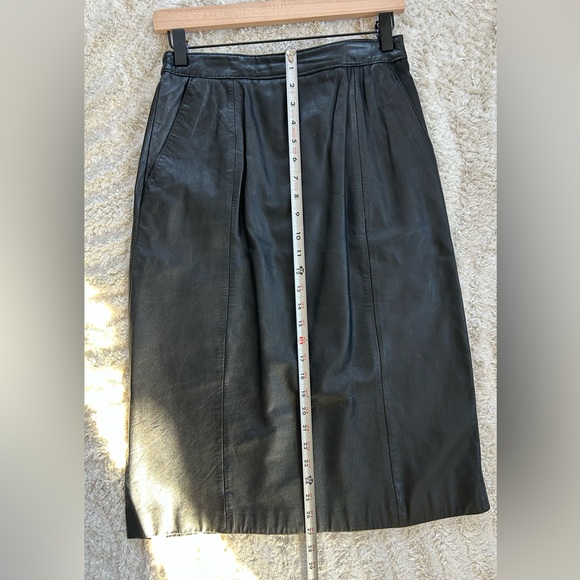 Vtg Pelle Cuir Black 100% Leather Midi Skirt - Picture 3 of 5